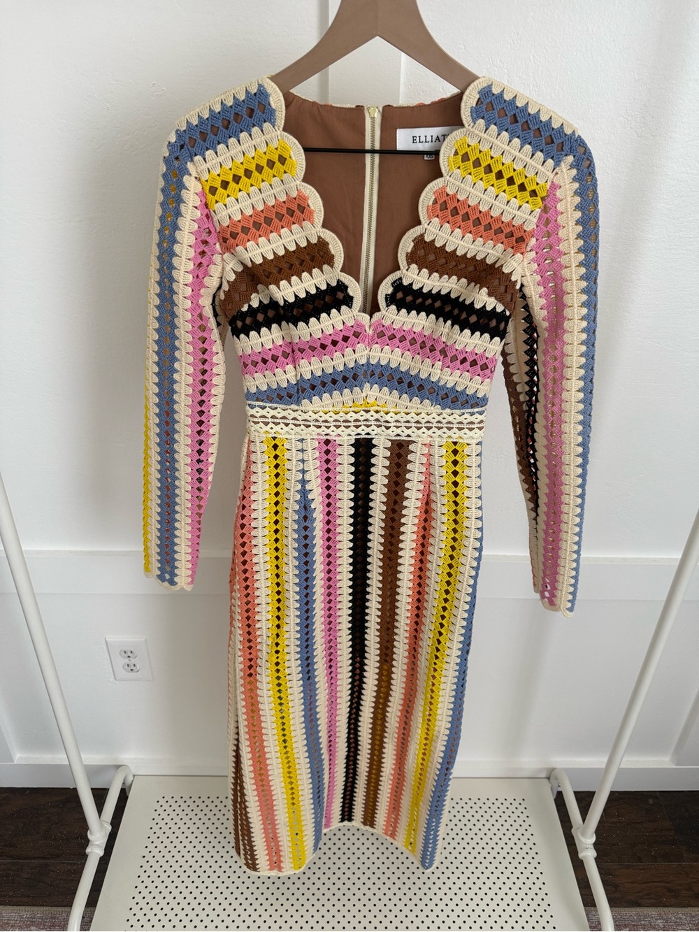 Elliatt Halford Striped Crochet Midi Dress